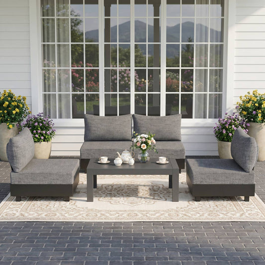 5-Piece Outdoor Aluminum Conversation Set with Cushions