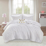 Gold Metallic Printed Plush Comforter Set, White