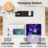 Nightstand Set of 2, White End Table with Charging Station