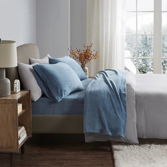 Soft Plush 4-Piece Brushed Sheet Set, Navy Blue