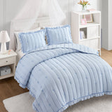Soft Bow Embroidered Quilt Mini Set, Blue
