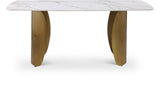 Niya Dining Table – Elegant Marble-Look Sintered Stone Top with Brushed Gold Curved Base Design