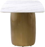 Niya Dining Table – Elegant Marble-Look Sintered Stone Top with Brushed Gold Curved Base Design