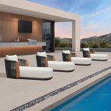PURPLE LEAF Hailar Olefin Patio Chaise Lounge Chair , Upholstered Pool Lounge Chairs for Outdoor with Teak Armres for Deck, Pool, Lawn, Garden, Courtyard, Porch