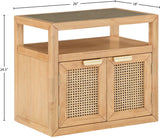 Cole Mid-Century Nightstand with Elegant Cane Detailing and Stylish Brass Handles for Modern Homes