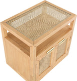 Cole Mid-Century Nightstand with Elegant Cane Detailing and Stylish Brass Handles for Modern Homes