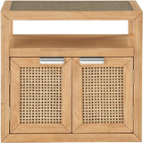 Cole Mid-Century Nightstand with Elegant Cane Detailing and Stylish Brass Handles for Modern Homes
