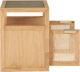 Cole Mid-Century Nightstand with Elegant Cane Detailing and Stylish Brass Handles for Modern Homes