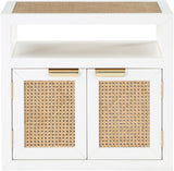 Cole Mid-Century Nightstand with Elegant Cane Detailing and Stylish Brass Handles for Modern Homes