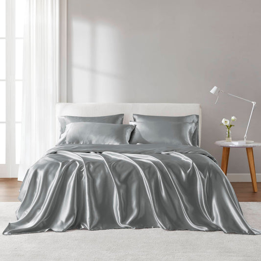 Luxury Satin 6-Piece Sheet Set, Dark Grey
