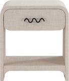 Medley Night Stand - Elegant Linen Textured Side Table with Matte Black Handle for Modern Spaces