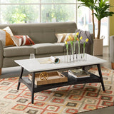 Mid-Century Rectangle Wood Coffee Table with Shelf, Black
