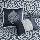 Classic Damask 8-Piece Jacquard Comforter Set, Navy Blue