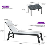 PURPLE LEAF Outdoor Lounge Chair Patio Chaise Pool Lounger Aluminum Frame with Side Table and Wheels for Outside Sunbathing Tanning Recliner Including Pillows