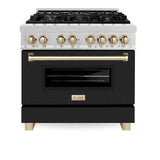 ZLINE 36" Autograph, Dual Fuel Range, Black Door, Gold, RASZ-BLM-36-G