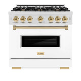 ZLINE 36"Classic Gas Range, Convection Gas Oven, DuraSnow® Stainless Steel, White Matte Door Polished Gold CGRSZ-WM-36-G