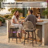 PURPLE LEAF Outdoor Swivel Bar Stools Set of 2 Patio 360° Rotating All-Weather Wicker Stools with Back and Cushion for Outside Backyard Kitchen Bistro Garden Bar