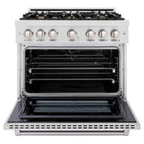 ZLINE 36" Select Gas Range Convection Gas Oven DuraSnow® Stainless Steel Brass Burners HGRS-BR-36