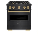 ZLINE 30" Dual Fuel Range, Gas Cooktop, Electric Convection Oven Black Stainless Steel, Champagne Bronze CDRBZ-30-CB