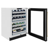 ZLINE 24" Touchstone Dual Zone 44 Bottle Wine Cooler Black Matte Glass Door Polished Gold Handle RWDOZ-BLM-24-G