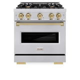 ZLINE 30" Dual Fuel Range, Gas Cooktop, Electric Convection Oven Stainless Steel, Champagne Bronze CDRZ-30-CB