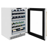 ZLINE 24" Touchstone Dual Zone 44 Bottle Wine Cooler DuraSnow® Stainless Steel Glass Door Polished Gold Handle RWDOZ-SN-24-G