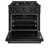 ZLINE 30" Dual Fuel Range, Gas Cooktop, Electric Convection Oven Black Stainless Steel Brass Burners, CDRB-BR-30