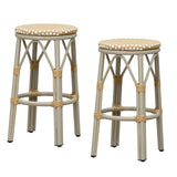 PURPLE LEAF Patio Round Bar Stools Set of 2 Outdoor Backless Barstools Woven Rattan Bar Chair for Indoor Kitchen Island Bistros Cafe Restaurant