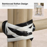 PURPLE LEAF Patio Oversized Backrest Bar Height Stool Set of 2 Outdoor Round Barstools Aluminum Frame Woven Rattan for Indoor Kitchen Dining Bistros Cafe Restaurant