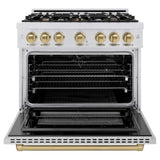 ZLINE 36" Select Gas Range Convection Gas Oven DuraSnow® Stainless Steel Champagne Bronze HGRSZ-36-CB