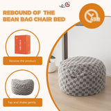MAXYOYO Kids Bean Bag Bed - Bean Bag Chair to Bed with Jacquard Shaggy Plush Removable Cover, Plaid Grey