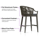 PURPLE LEAF Patio Bar Stools Set of 2 Outdoor Wicker Modern High Bar Chairs Metal Cushioned Barstools with Backs and Ergonomic Armrest