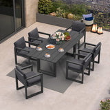PURPLE LEAF Caesar Outdoor Dining Set Aluminum Luxury Patio Furniture Table and Chairs Set with Olifen Removable Thick Cushion and Pillow Patio Dining Sets for Garden Deck