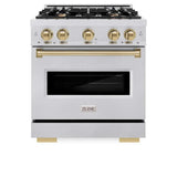 ZLINE 30" Dual Fuel Range, Gas Cooktop, Electric Convection Oven DuraSnow® Stainless Steel, Champagne Bronze CDRSZ-30-CB