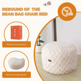 MAXYOYO Kids Bean Bag Bed - Bean Bag Chair to Bed with Jacquard Shaggy Plush Removable Cover, Plaid Beige