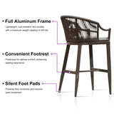 PURPLE LEAF Patio Bar Stools Set of 2 Outdoor Wicker Modern High Bar Chairs Metal Cushioned Barstools with Backs and Ergonomic Armrest