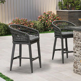 PURPLE LEAF Outdoor Bar Stools Counter Stools Rattan Bar Stools Chair with Backrest for Indoor or Outdoor, Kitchen lsland