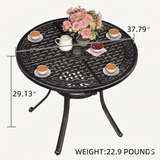 PURPLE LEAF Cast Aluminum Patio Dining Armchairs and Round Table | Rhombus and Square Lattice Designs