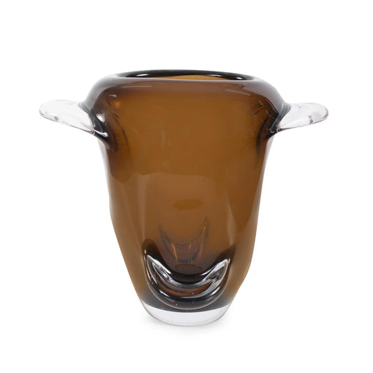 Smokey Umber Flared Edged Glass Vase- Short