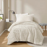 300GSM Fluffy Ribbed Plush Comforter Set,Ivory