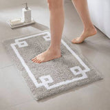 High Pile Bordered Bathroom Rug, Grey