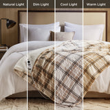 Plaid Velvety Shepra Heated Throw, Tan