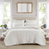 Crinkle Textured Cotton Gauze Embroidered Quilt Set, White