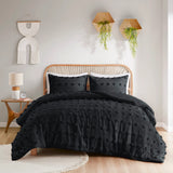 Clip Jacquard Pompom Duvet Cover Set, Black