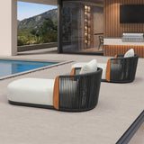PURPLE LEAF Hailar Olefin Patio Chaise Lounge Chair , Upholstered Pool Lounge Chairs for Outdoor with Teak Armres for Deck, Pool, Lawn, Garden, Courtyard, Porch