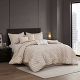 7-pcs Diagonal Stripes Raised Jacquard Comforter Set, Beige