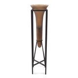 Bronze Euler Drop Vase with Black Iron Stand- Large