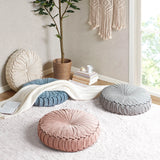 Poly Chenille Round Floor Pillow Cushion, Aqua Blue