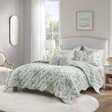 Vintage Inspired Floral Microfiber Quilt Set, Green
