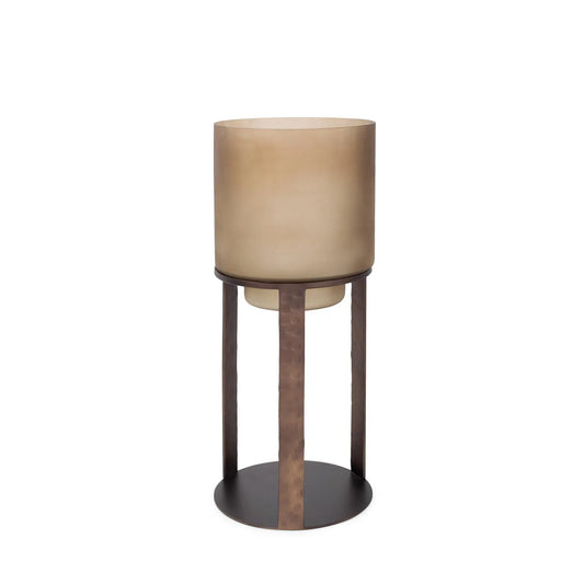 Bronze Bungoma Glass Candle Hurricane in Metal Stand- Short